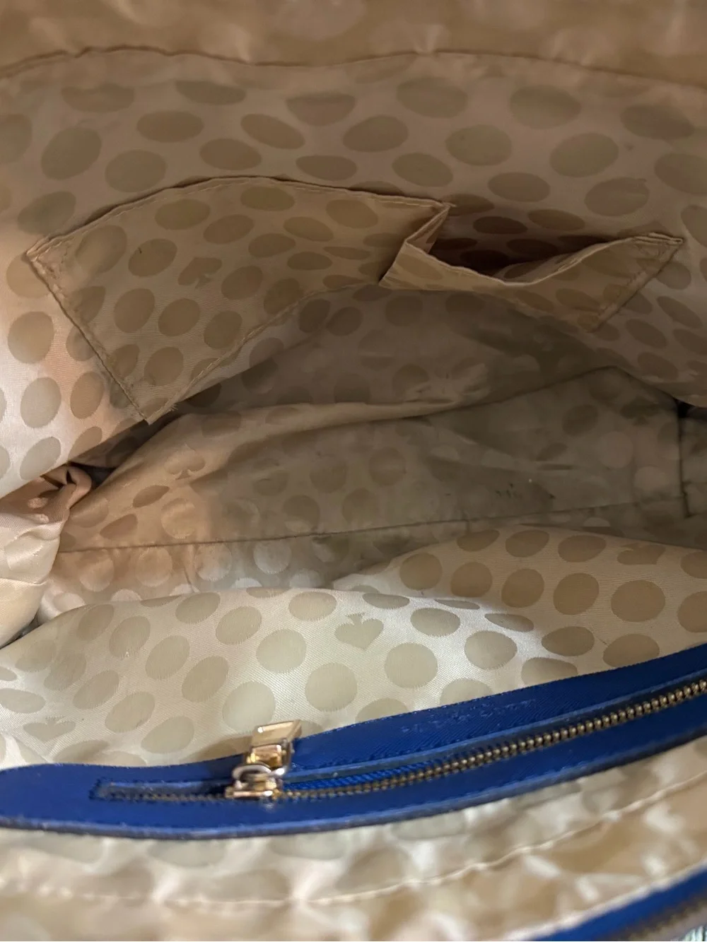 kate spade Blue Saffiano Leather Tote with Gold Accent